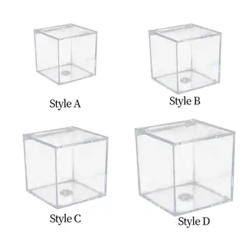 Мини-прозрачная акриловая прозрачная коробка, Прозрачная шкатулка для ювелирных изделий, контейнер для хранения для дома, центральное место в крошечном ювелирном декоре.