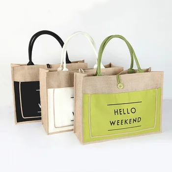 2023 Новая льняная сумка с простым принтом на одно плечо, сумка для хранения покупок в супермаркете, переносная сумка из грубого джута, хозяйственная сумка