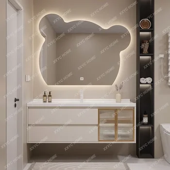 Комбинация шкафов для ванной комнаты Современный Светлый Роскошный Керамический Цельный Умывальник Столик для ванной Раковина Умывальник