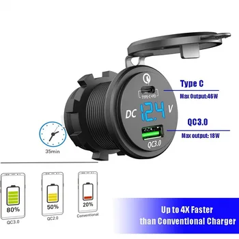 Автомобильное зарядное устройство 18 Вт Quick Charge 3.0 USB 48 Вт Type-C PD Адаптер для быстрой зарядки автомобиля, лодки, фургона, мотоцикла Изображение 2