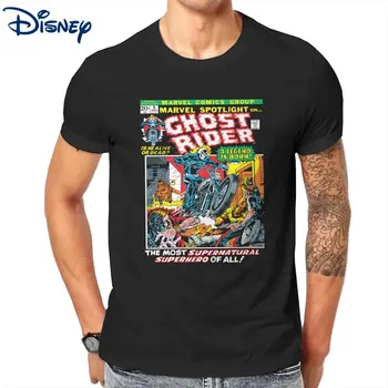 Потрясающие футболки Disney Marvel Spotlight Ghost Rider, мужские футболки с круглым вырезом из 100% хлопка, футболки с коротким рукавом, одежда больших размеров