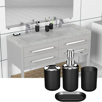 Роскошные аксессуары для ванной комнаты, 4 шт., пластиковый держатель для зубной щетки, чашка, мыльница, туалетный насос, чашка для бутылки, набор для ванной комнаты Изображение 2