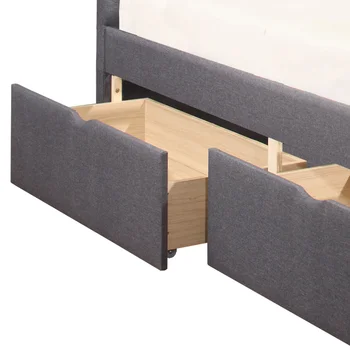 Двуспальная кровать на платформе с мягкой обивкой Emory и 2 ящиками для хранения, серая, от Hillsdale Living Essentials Изображение 2