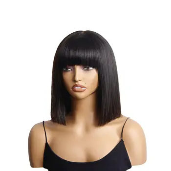 Парик-каре из прямых человеческих волос с челкой, короткий Черный, реалистичный вид, HD Кружевные бесклеевые парики для женщин, бюстгальтер 