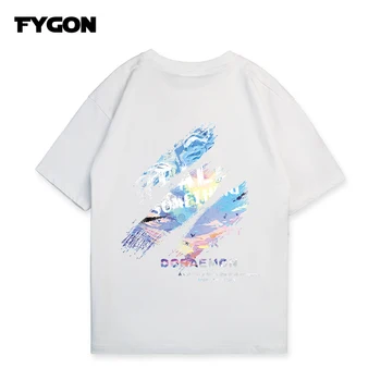 Летняя футболка с креативным принтом Rainbow, свободная версия для мужчин и женщин, топы в том же стиле с короткими рукавами, новый трендовый дизайн Изображение 2