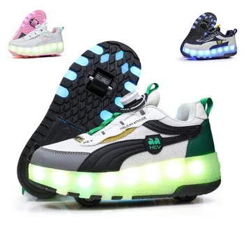 Тренд 2023 года, детская обувь для роликовых коньков на четырех колесах Для мальчиков и девочек, поворотная пряжка, светодиодные кроссовки, уличная детская повседневная обувь
