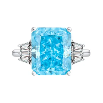 S925 Полнотелый серебряный браслет с высокоуглеродистым бриллиантом кольцо прямоугольное 10 * 12 женское кольцо с минималистским темпераментом обручальное кольцо