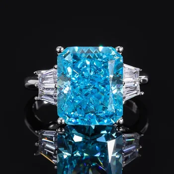 S925 Полнотелый серебряный браслет с высокоуглеродистым бриллиантом кольцо прямоугольное 10 * 12 женское кольцо с минималистским темпераментом обручальное кольцо Изображение 2