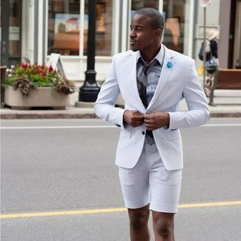 Мужской летний мужской костюм из 2 предметов с короткими брюками, смокинги для жениха, модная куртка (блейзер + брюки)