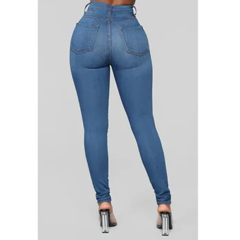 Модные уличные тонкие эластичные брюки-карандаш с высокой талией, джинсовые брюки, женские джинсы, женская одежда Изображение 2