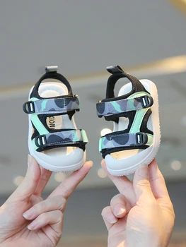Летняя новая детская обувь для первых прогулок на мягкой подошве, функциональная обувь для мальчиков, Повседневные сандалии для маленьких девочек, спортивная пляжная обувь Изображение 2