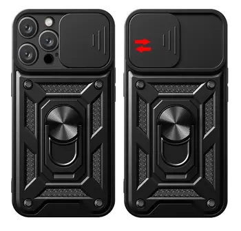 Чехол для iphone 15 Pro Max Противоударный Armor Slide Camera Защищает чехлы для телефонов для iphone15 Plus 15Pro с кольцевой подставкой и держателем