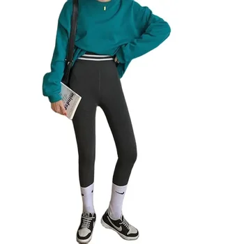 Корейские модные Леггинсы-стремя для девочек, Суперэстетичный бархат, Толстые Теплые Зимние Осенние Спортивные Модные Облегающие Леггинсы для женщин