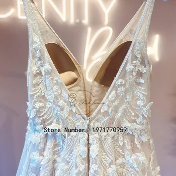 Великолепные свадебные платья с V-образным вырезом, Высококачественная аппликация из 3D цветов, Элегантное свадебное платье на пуговицах сзади, vestidos de novia 2024 New Изображение 2