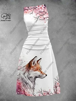 Новое платье-майка с 3D принтом животных PLstar Cosmos с рисунком милой лисы и художественным принтом - подарок для вас самих Изображение 2