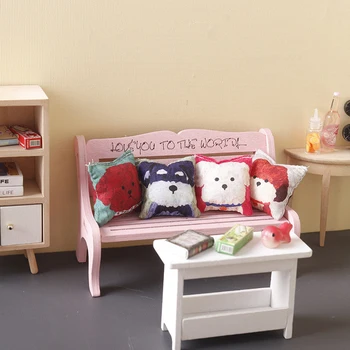Кукольный домик в миниатюре 1: 12, подушка с собачьей головой, Диванная подушка, Мини-подушка, мебель, Домашняя модель, Декор, Игрушка, Аксессуары для кукольного дома Изображение 2