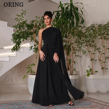 OEING, простые черные арабские женские вечерние платья, винтажные платья для выпускного вечера длиной до щиколоток, вечерние платья для вечеринок с накидкой