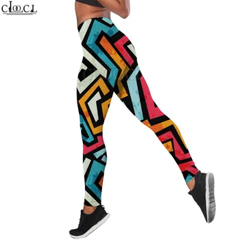 CLOOCL, женские леггинсы Y2k, брюки с геометрическим рисунком граффити, упругие ягодицы, Сублимированные ноги Длиной до щиколоток, фитнес-брюки