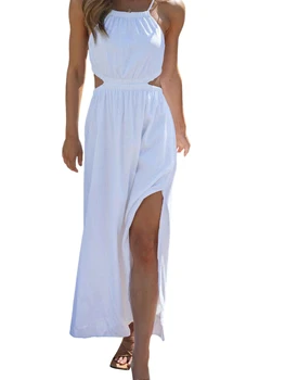 Женское элегантное платье Макси с V-образным вырезом, цветочным принтом и рукавами с оборками для летней пляжной свадьбы.