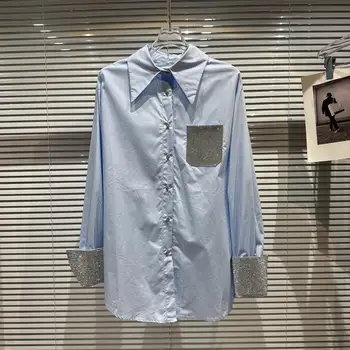 Рубашки в стиле пэчворк Для женщин, однобортная повседневная блузка Losoe с лацканами и длинным рукавом, женская модная одежда 2023 года, Новинка