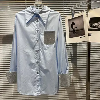 Рубашки в стиле пэчворк Для женщин, однобортная повседневная блузка Losoe с лацканами и длинным рукавом, женская модная одежда 2023 года, Новинка Изображение 2