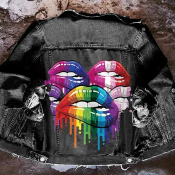 Женская джинсовая куртка Женская Новая весенняя и осенняя стильная джинсовая куртка с принтом в стиле Хай-стрит, губы, молодежная мода, поп-граффити Изображение 2