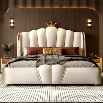 Скандинавская эстетичная двуспальная кровать King Size, Дешевая симпатичная Современная двуспальная кровать размера 