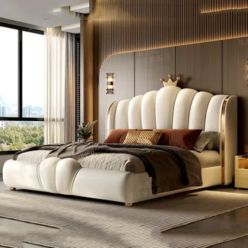 Скандинавская эстетичная двуспальная кровать King Size, Дешевая симпатичная Современная двуспальная кровать размера 