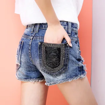 Джинсовые шорты Женская летняя уличная одежда y2k, винтажные джинсы, Короткие Узкие Рваные брюки с вышивкой и высокой талией