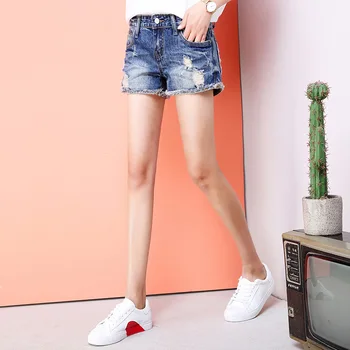 Джинсовые шорты Женская летняя уличная одежда y2k, винтажные джинсы, Короткие Узкие Рваные брюки с вышивкой и высокой талией Изображение 2