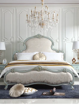 Новая современная французская светлая роскошная кровать из массива дерева, двуспальная кровать 1,8 м, свадебная кровать, главная спальня, резная кровать принцессы в европейском стиле