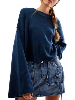 Женские укороченные свитера с имитацией шеи, пуловер с длинным рукавом, топы из плотного трикотажа, блузка, повседневная модная осенняя одежда