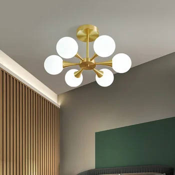 Современная светодиодная люстра для кухни, спальни, столовой, Скандинавский Медный стеклянный шар, потолочный подвесной светильник, Подвесное освещение для дома