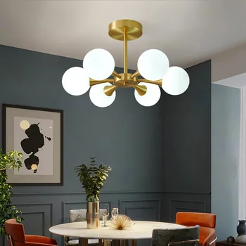 Современная светодиодная люстра для кухни, спальни, столовой, Скандинавский Медный стеклянный шар, потолочный подвесной светильник, Подвесное освещение для дома Изображение 2