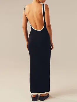 Женское облегающее платье макси на бретельках Y2k с открытой спиной, сексуальное вязаное длинное платье-труба, вечернее платье для выхода в свет. Изображение 2