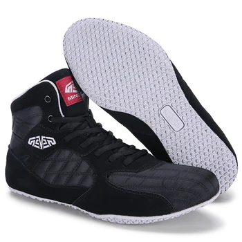 Профессиональные мужские боксерские ботинки, черные мужские кроссовки для борьбы большого размера 38-46, нескользящие кроссовки для силовых тренировок приседаний