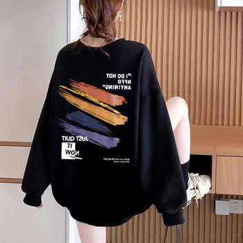 200 кг женская черная толстовка с граффити большого размера, женская весенне-осенняя свободная корейская версия, толстая, мм тонкая блузка с длинным рукавом, cove Изображение 2