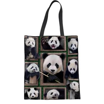 Женская экологичная сумка-тоут Yikeluo с милой пандой, большая вместительная хозяйственная сумка для девочек, сумка-тоут для пригородных поездок, сумка для животных Изображение 2