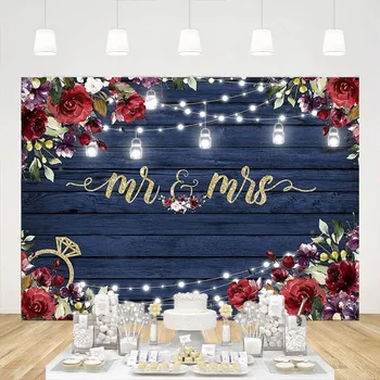 Декорации для Mr & Mrs. Декорации для вечеринки по случаю помолвки Бордовый Цветочный Темно-синий Деревянный Реквизит для душевой кабины невесты