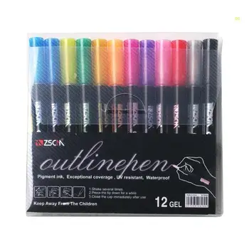 Набор из 12 разноцветных контурных ручек, блестящих ручек для детей, двухлинейных контурных ручек для поделок и дропшиппинга