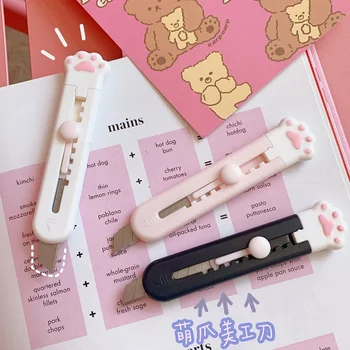 Универсальный нож Kawaii Mini Pocket Cat Paw Art, нож для экспресс-упаковки, Резак для бумаги, упаковка для рукоделия, Многоразовое лезвие, Канцелярские принадлежности, Милые Изображение 2
