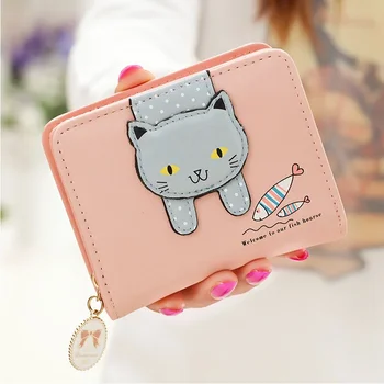 Женская сумочка с милым котом, маленькая сумочка для девочек на молнии, модный женский кошелек из искусственной кожи, женский кошелек для карт
