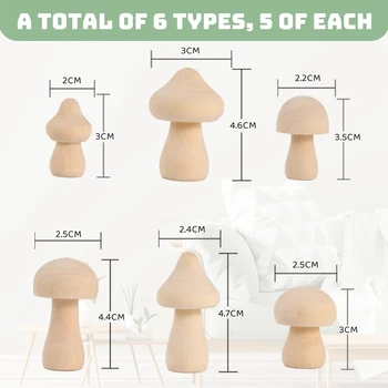 Незаконченный деревянный гриб 6 размеров натуральных деревянных грибов для украшения проектов декоративно-прикладного искусства Изображение 2