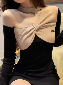 Женское Корейское модное мини-платье Y2k, Черные Сексуальные облегающие платья, повседневное Осеннее Французское винтажное цельнокроеное платье 2022 года, Корейская мода