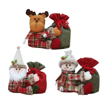Рождественские мешочки на шнурках, праздничные пакеты для печенья, яблок, игрушек, конфет, лакомств и подарков в виде снеговика, Лося или куклы Санты