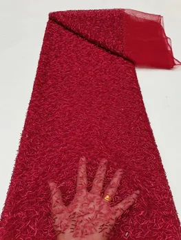 Дубайская ткань Высококачественная Африканская кружевная ткань 2023 Французская сетка из бисера Ткань для шитья Вышивание Кружева Тюль Нигерийское платье 5 ярдов