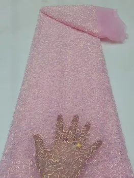 Дубайская ткань Высококачественная Африканская кружевная ткань 2023 Французская сетка из бисера Ткань для шитья Вышивание Кружева Тюль Нигерийское платье 5 ярдов Изображение 2