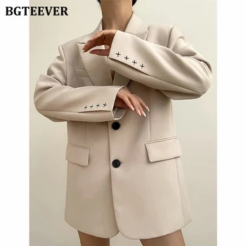 BGTEEVER, элегантный однобортный женский блейзер, куртки, Весна-осень, Свободный женский костюм с длинным рукавом, пальто, женская верхняя одежда