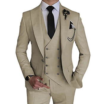 2023, модный Новый мужской бутик для отдыха, деловой однотонный приталенный свадебный костюм жениха, Блейзеры, куртка, Брюки, жилет, комплект из 3 предметов, платье