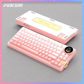Механическая Клавиатура FEKER K75 3-mode 2.4G Bluetooth Мультимедийная Ручка Экран Дисплея PBT Keycap 83key Офисная Игровая Клавиатура Подарок